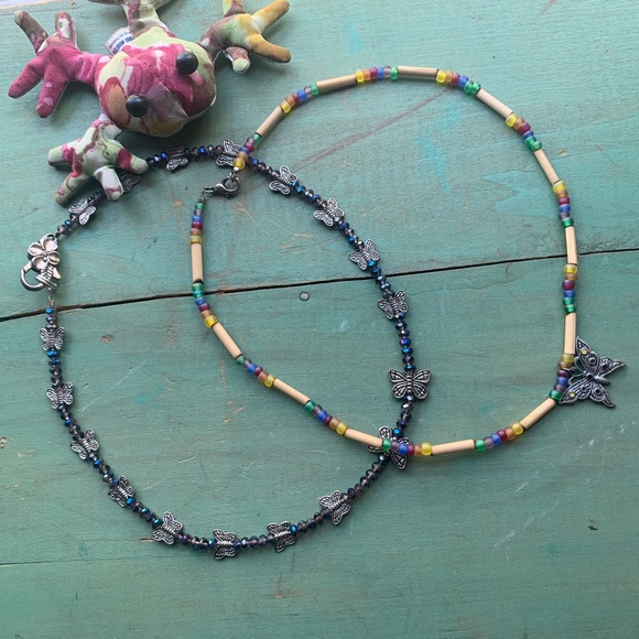 Artesian Made Crystal & Butterflies Necklace & Hippie Beaded Butterfly Necklace - Picture 8 of 9